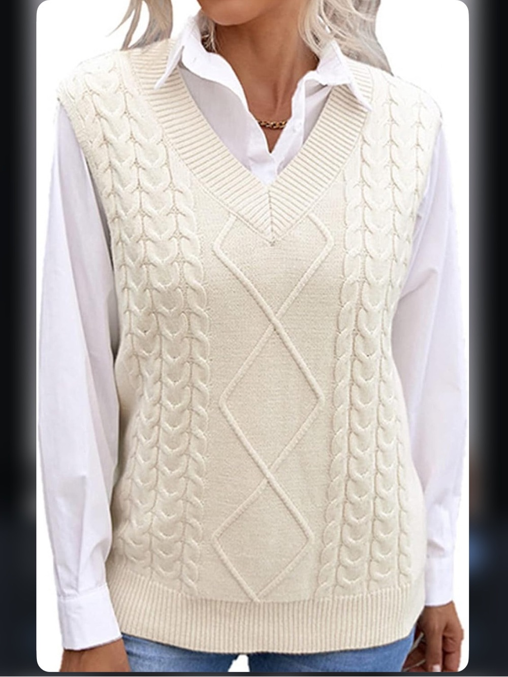 Cream Cable Knit V-Neck Sweater Vest